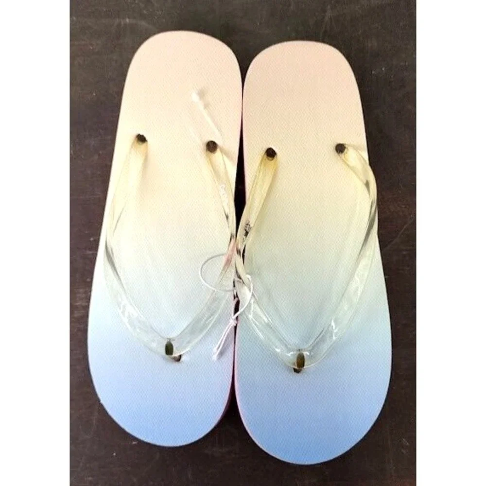 Cat and Jack Kids Girls XL 6 Flip Flops Rainbow‎ Ombre Clear Strap Beach Sandals